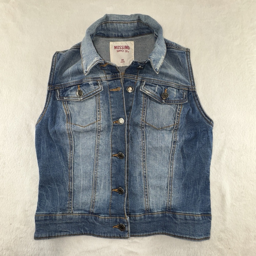 Mossimo Denim Vest Womens Medium Blue Wash Y2K Boho Festival Sleeveless Jacket